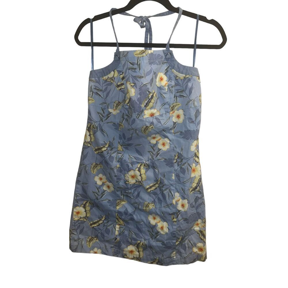 Blue Floral Mini Dress with Halter Straps